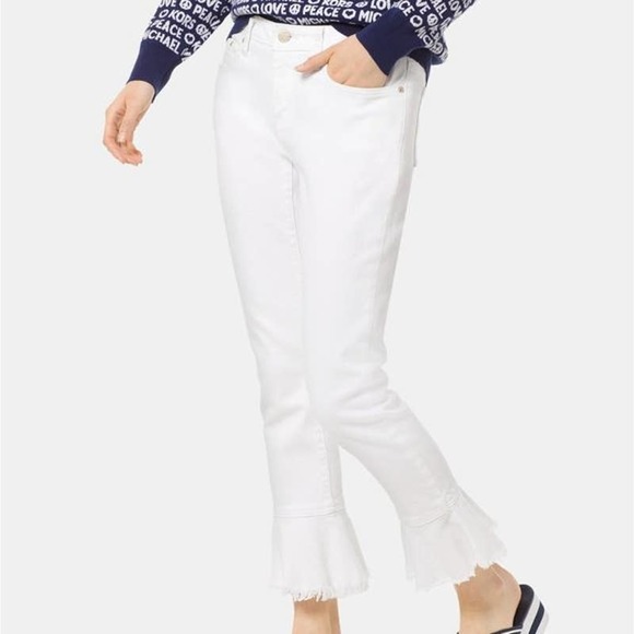 MICHAEL Michael Kors Denim - Michael Kors Flounce-Trimmed Cropped Skinny Jeans